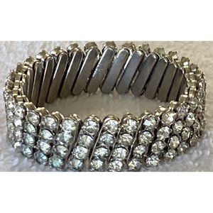 Vintage Rhinestone 4 Row Expansion Bracelet Jewelry Japan Stretch